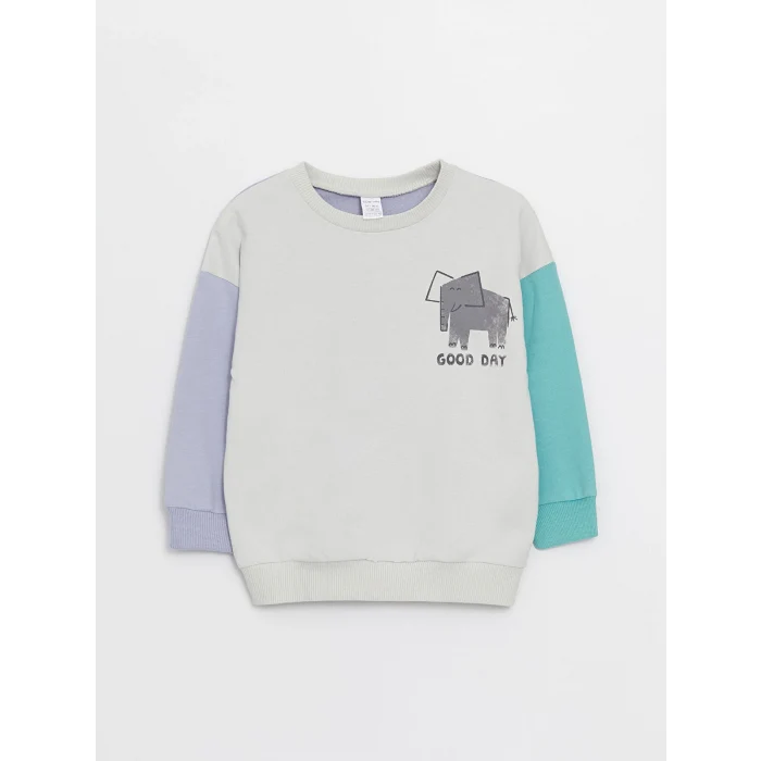 LCW baby Gri Bisiklet Yaka Baskılı Erkek Bebek Sweatshirt