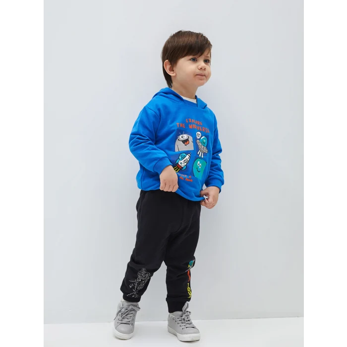 LCW baby Siyah Beli Lastikli Baskılı Erkek Bebek Jogger Eşofman Alt