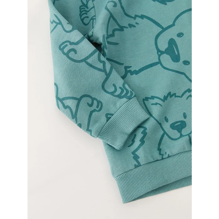 LCW baby Yeşil Bisiklet Yaka Baskılı Erkek Bebek Sweatshirt