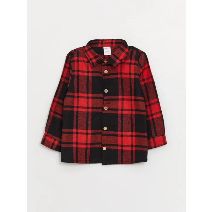 LCW baby Kırmızı Ekose Desenli Uzun Kollu Erkek Bebek Gömlek ve Pantolon 2li Takım