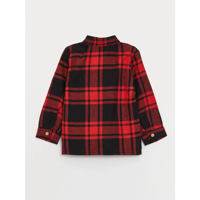 LCW baby Kırmızı Ekose Desenli Uzun Kollu Erkek Bebek Gömlek ve Pantolon 2li Takım