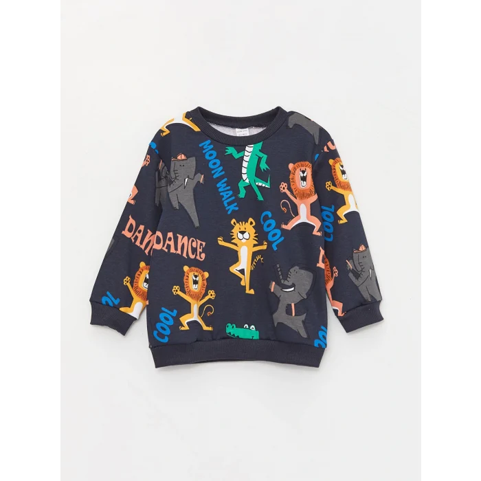 LCW baby Antrasit Bisiklet Yaka Baskılı Erkek Bebek Sweatshirt