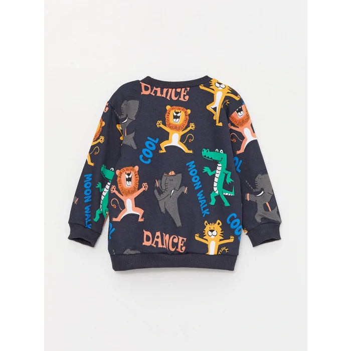 LCW baby Antrasit Bisiklet Yaka Baskılı Erkek Bebek Sweatshirt