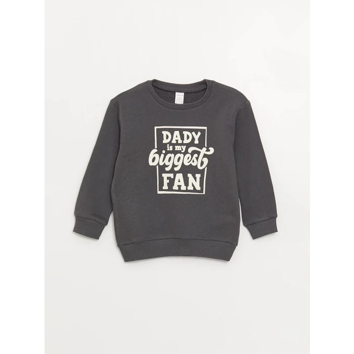 LCW baby Ekru Bisiklet Yaka Uzun Kollu Baskılı Erkek Bebek Sweatshirt 2li