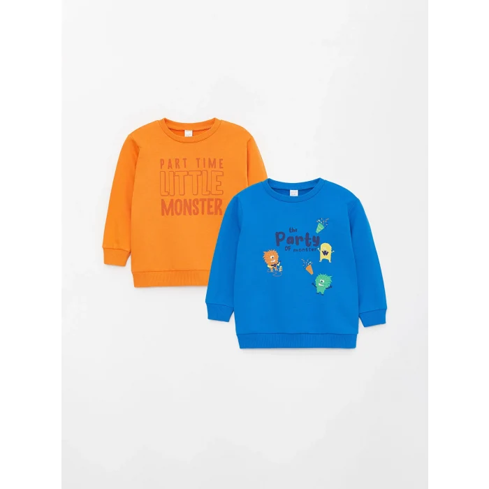 LCW baby Turuncu Baskılı Uzun Kollu Erkek Bebek Sweatshirt 2li