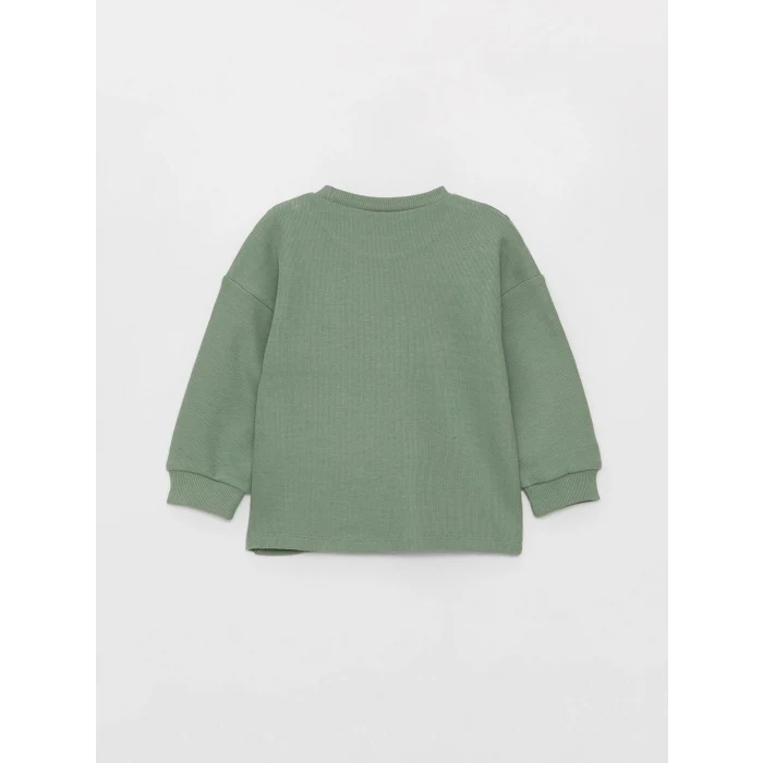 LCW baby Yeşil Bisiklet Yaka Uzun Kollu Baskılı Erkek Bebek Sweatshirt