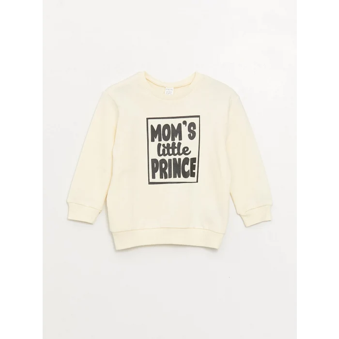 LCW baby Ekru Bisiklet Yaka Uzun Kollu Baskılı Erkek Bebek Sweatshirt 2li