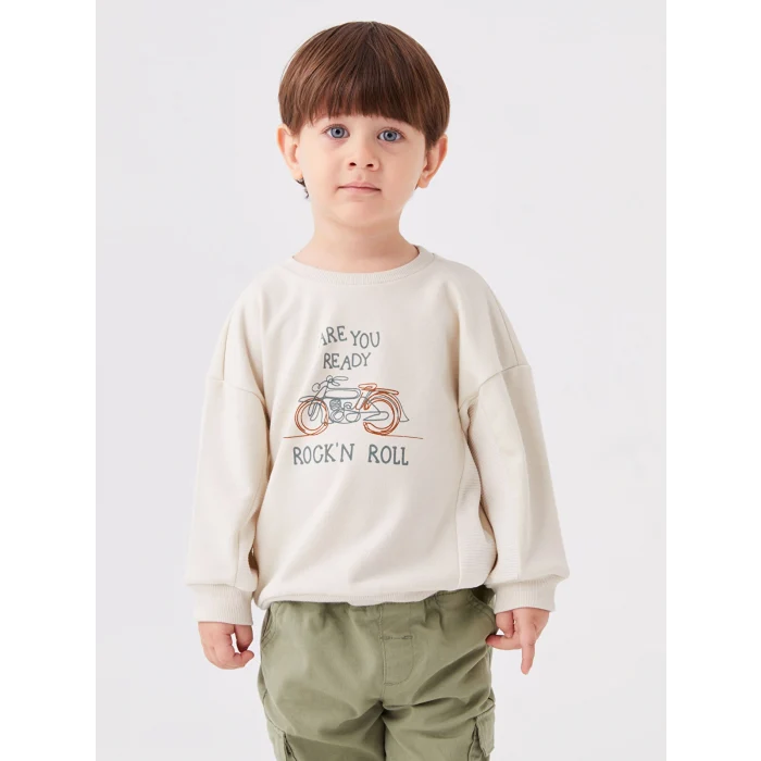 LCW baby Gri Bisiklet Yaka Uzun Kollu Baskılı Erkek Bebek Sweatshirt