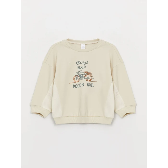 LCW baby Gri Bisiklet Yaka Uzun Kollu Baskılı Erkek Bebek Sweatshirt