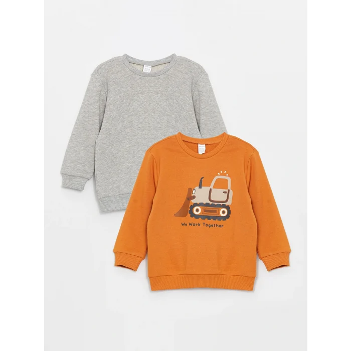 LCW baby Turuncu Bisiklet Yaka Baskılı Uzun Kollu Erkek Bebek Sweatshirt 2li