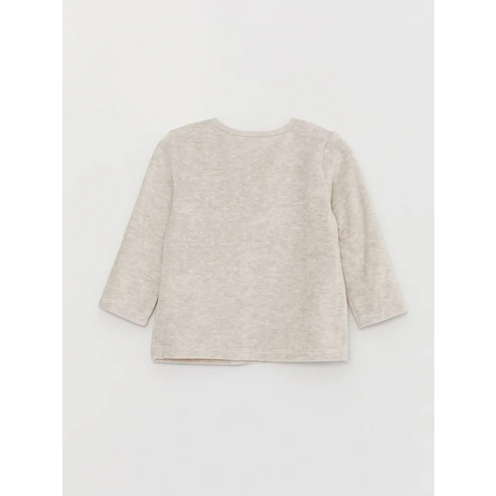 LCW baby Ekru Bisiklet Yaka Baskılı Kadife Erkek Bebek Pijama Takımı