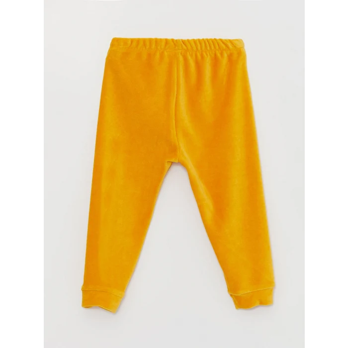 LCW baby Ekru Bisiklet Yaka Baskılı Kadife Erkek Bebek Pijama Takımı