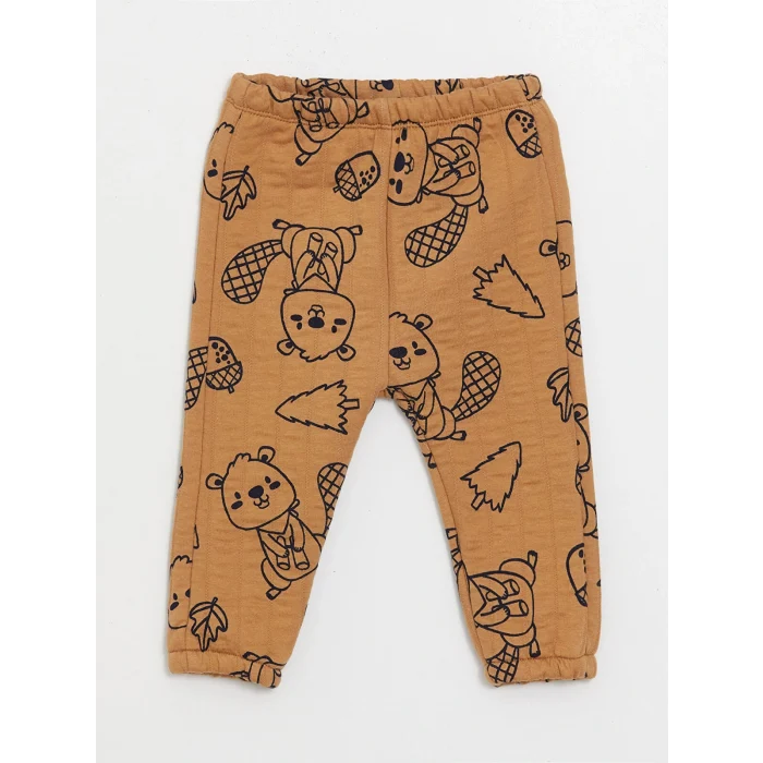 LCW baby Kahverengi Bisiklet Yaka Baskılı Erkek Bebek Sweatshirt ve Eşofman Alt 2li