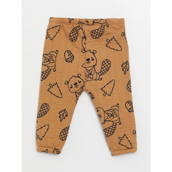 LCW baby Kahverengi Bisiklet Yaka Baskılı Erkek Bebek Sweatshirt ve Eşofman Alt 2li