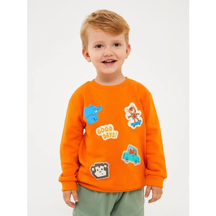 LCW baby Turuncu Bisiklet Yaka Baskılı Erkek Bebek Sweatshirt