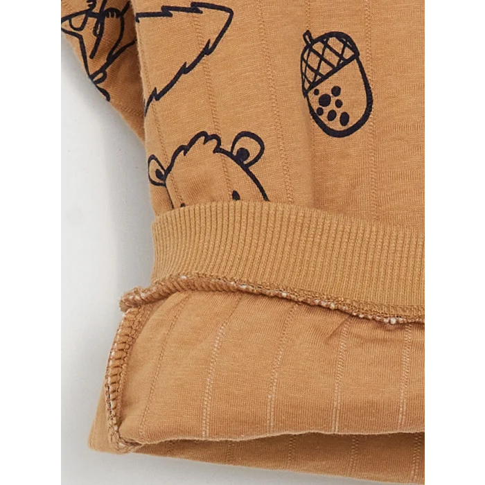 LCW baby Kahverengi Bisiklet Yaka Baskılı Erkek Bebek Sweatshirt ve Eşofman Alt 2li