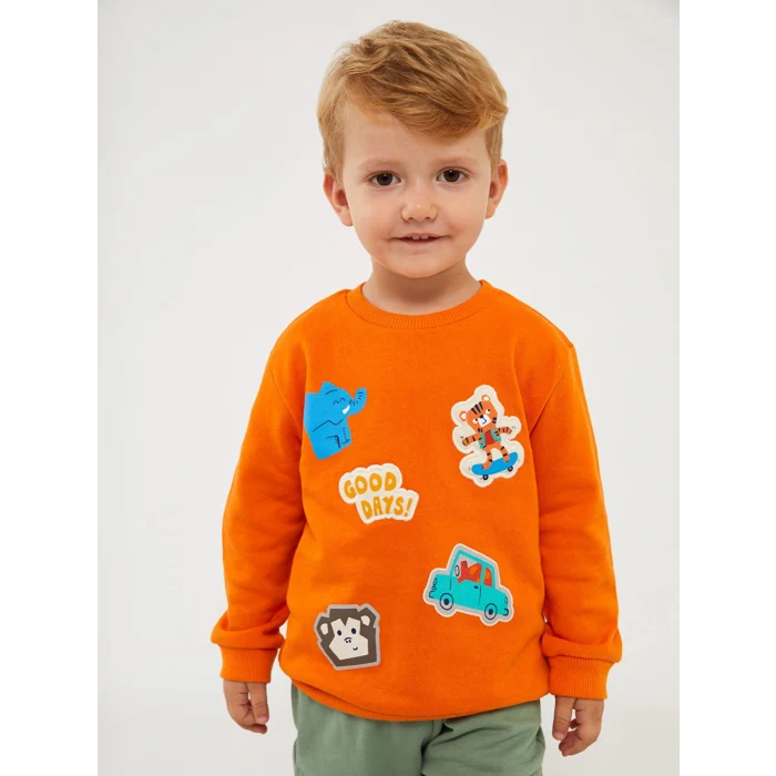 LCW baby Turuncu Bisiklet Yaka Baskılı Erkek Bebek Sweatshirt