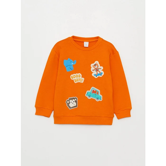 LCW baby Turuncu Bisiklet Yaka Baskılı Erkek Bebek Sweatshirt