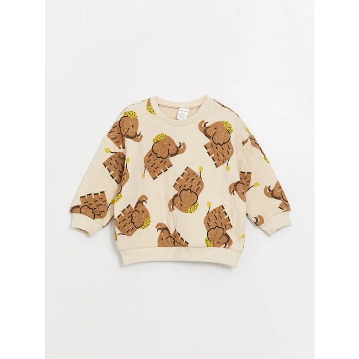 LCW baby Bej Bisiklet Yaka Baskılı Erkek Bebek Sweatshirt ve Eşofman Alt 2li