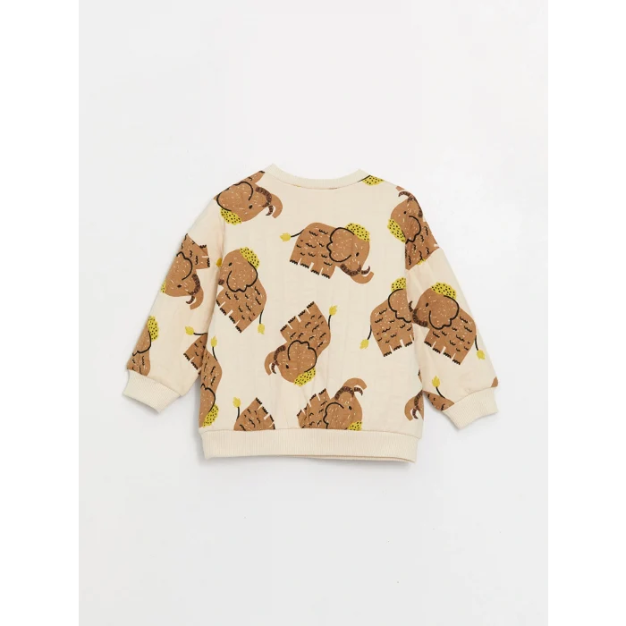 LCW baby Bej Bisiklet Yaka Baskılı Erkek Bebek Sweatshirt ve Eşofman Alt 2li