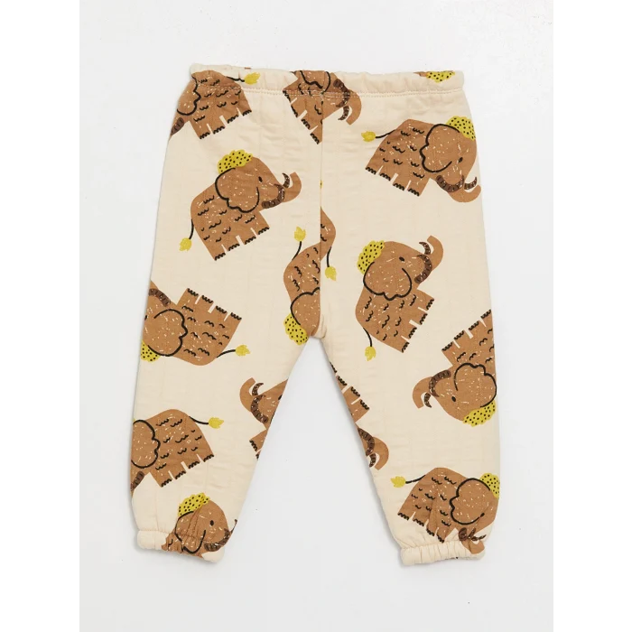 LCW baby Bej Bisiklet Yaka Baskılı Erkek Bebek Sweatshirt ve Eşofman Alt 2li