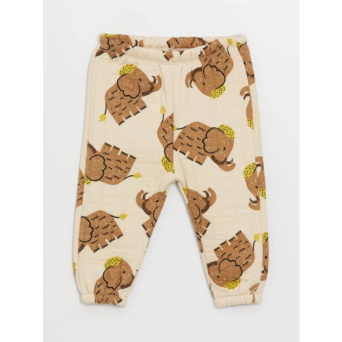 LCW baby Bej Bisiklet Yaka Baskılı Erkek Bebek Sweatshirt ve Eşofman Alt 2li