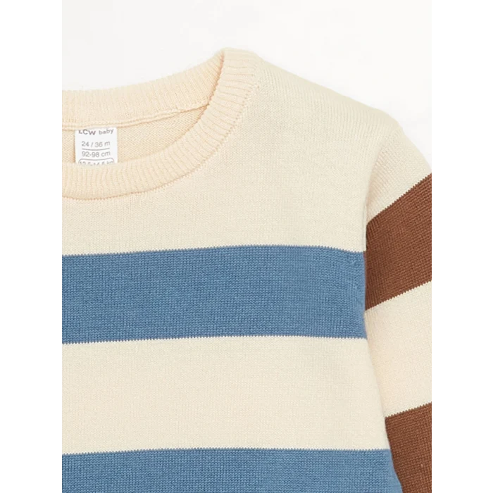 LCW baby Karışık Bisiklet Yaka Çizgili Erkek Bebek Triko Kazak