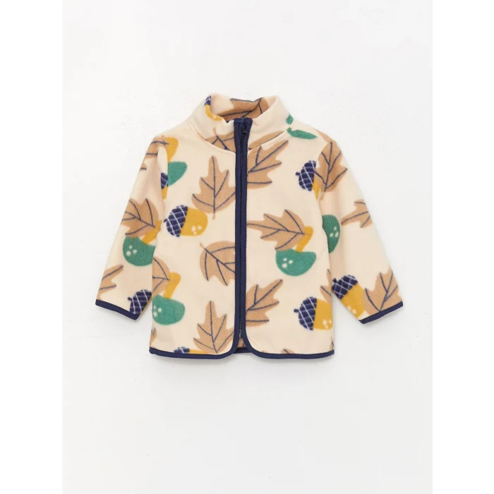 LCW baby Bej Dik Yaka Desenli Polar Erkek Bebek Hırka ve Pantolon 2li Takım