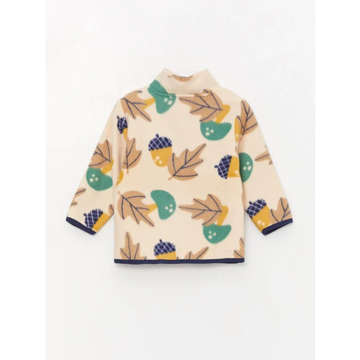 LCW baby Bej Dik Yaka Desenli Polar Erkek Bebek Hırka ve Pantolon 2li Takım