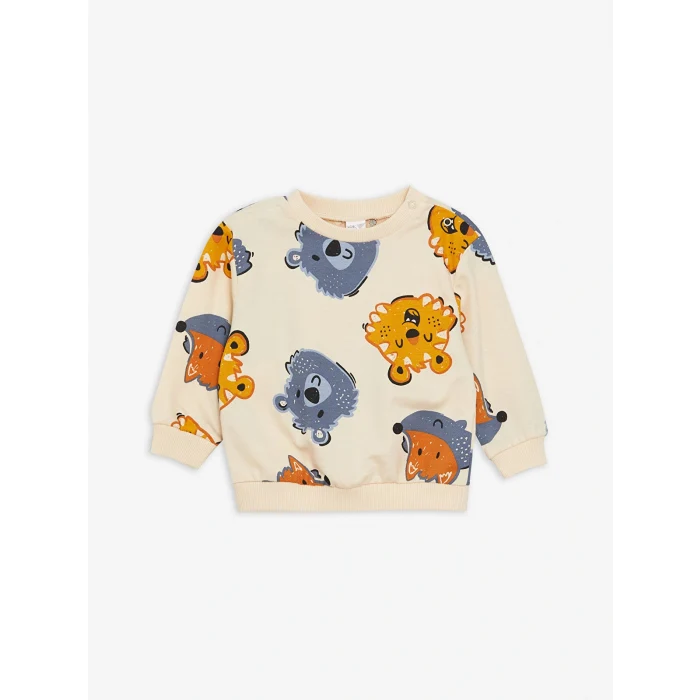 LCW baby Bej Bisiklet Yaka Uzun Kollu Baskılı Erkek Bebek Sweatshirt 2li
