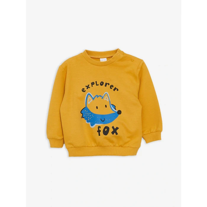 LCW baby Bej Bisiklet Yaka Uzun Kollu Baskılı Erkek Bebek Sweatshirt 2li