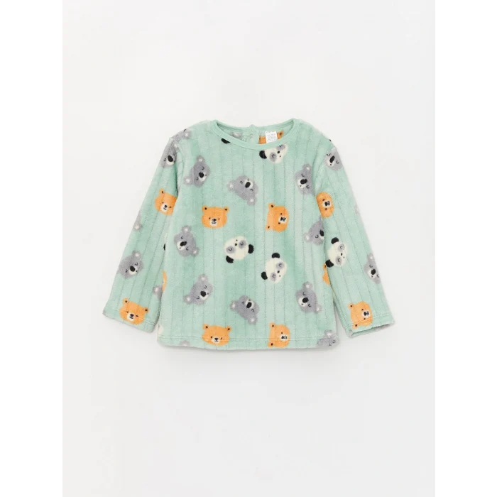 LCW baby Yeşil Bisiklet Yaka Uzun Kollu Desenli Erkek Bebek Pijama Takımı