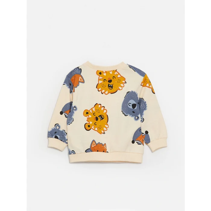 LCW baby Bej Bisiklet Yaka Uzun Kollu Baskılı Erkek Bebek Sweatshirt 2li