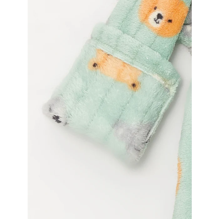 LCW baby Yeşil Bisiklet Yaka Uzun Kollu Desenli Erkek Bebek Pijama Takımı