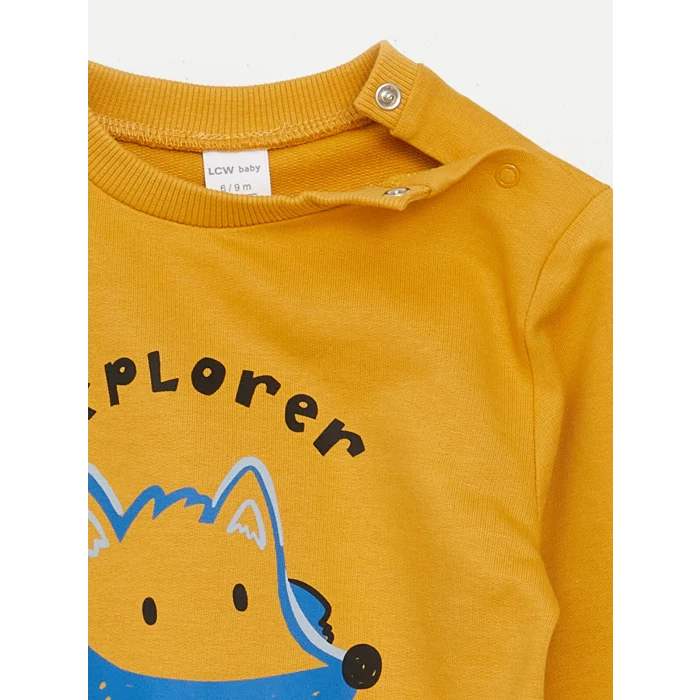 LCW baby Bej Bisiklet Yaka Uzun Kollu Baskılı Erkek Bebek Sweatshirt 2li