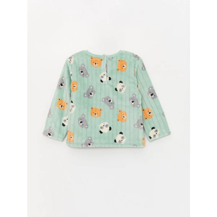 LCW baby Yeşil Bisiklet Yaka Uzun Kollu Desenli Erkek Bebek Pijama Takımı