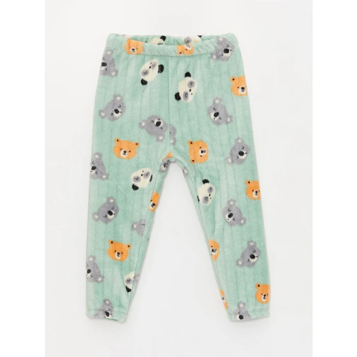 LCW baby Yeşil Bisiklet Yaka Uzun Kollu Desenli Erkek Bebek Pijama Takımı