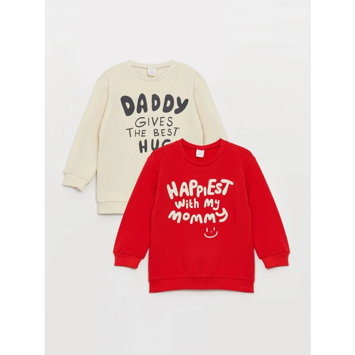 LCW baby Kırmızı Baskılı Uzun Kollu Erkek Bebek Sweatshirt 2li