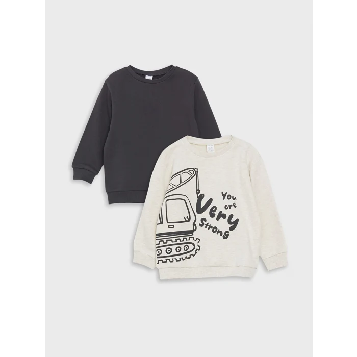LCW baby Ekru Baskılı Uzun Kollu Erkek Bebek Sweatshirt 2li