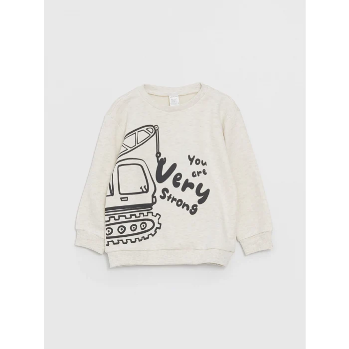 LCW baby Ekru Baskılı Uzun Kollu Erkek Bebek Sweatshirt 2li