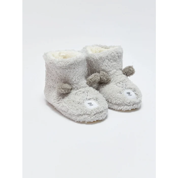 LCW STEPS Gri 3D Aplike Detaylı Nakışlı Erkek Bebek Ev Botu