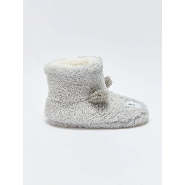 LCW STEPS Gri 3D Aplike Detaylı Nakışlı Erkek Bebek Ev Botu