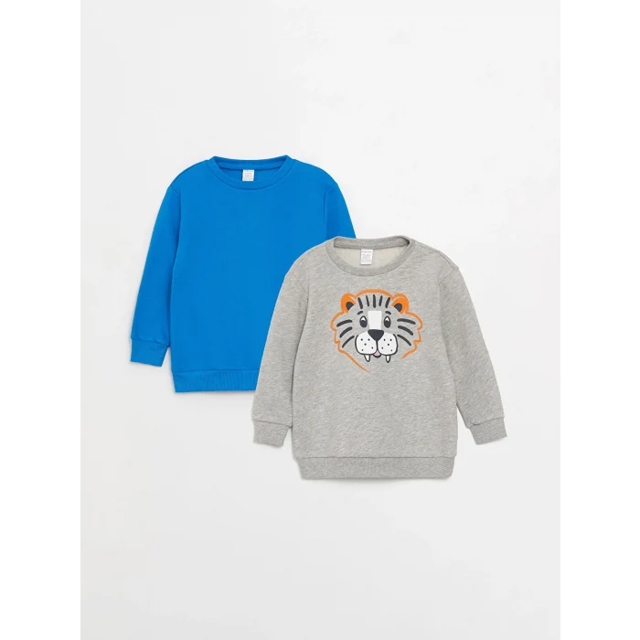 LCW baby Gri Bisiklet Yaka Uzun Kollu Erkek Bebek Sweatshirt 2li