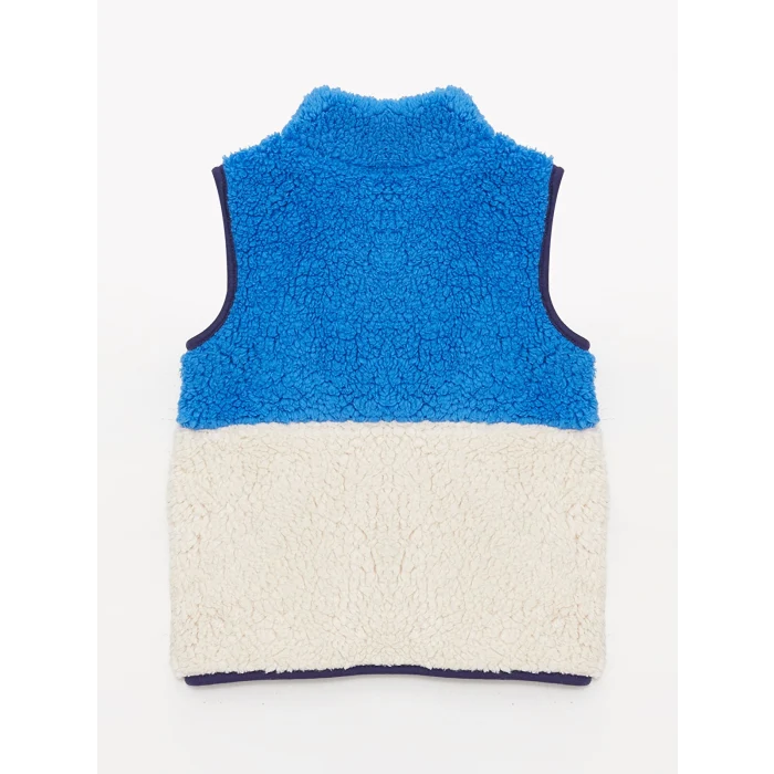 LCW baby Mavi Dik Yaka Renk Bloklu Polar Erkek Bebek Yelek