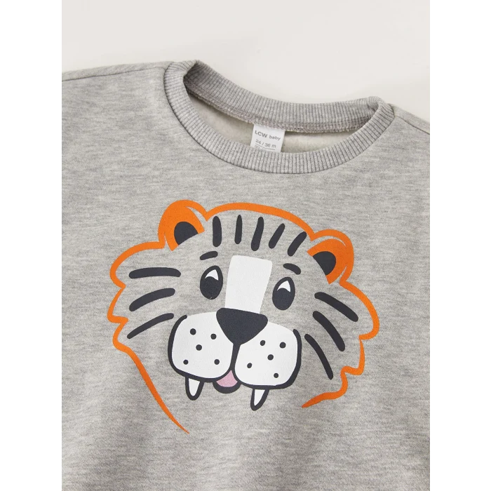 LCW baby Gri Bisiklet Yaka Uzun Kollu Erkek Bebek Sweatshirt 2li