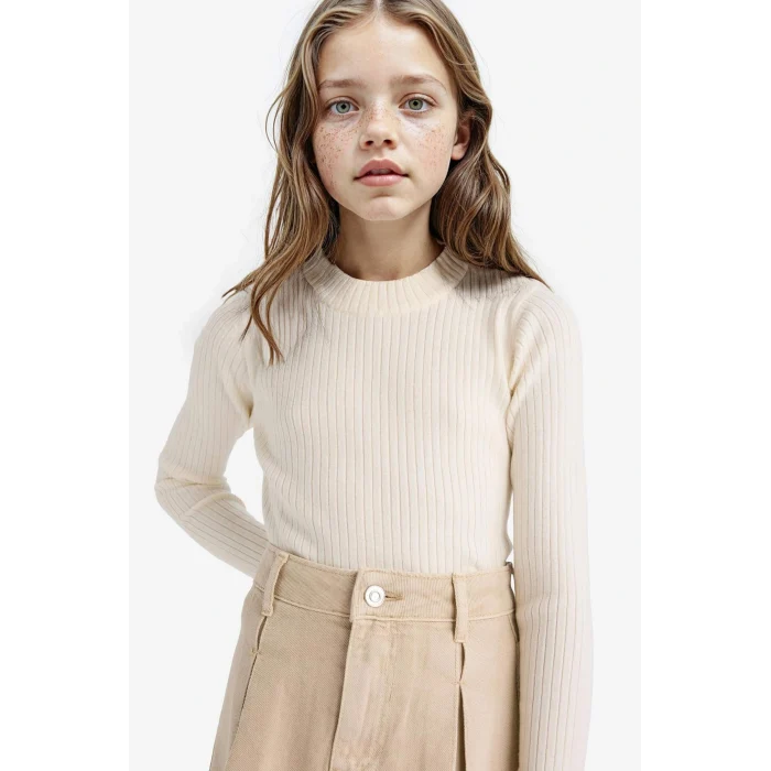 Defacto E9849A8ER233 Ekru Kız Çocuk Fitted Bisiklet Yaka Triko Kazak