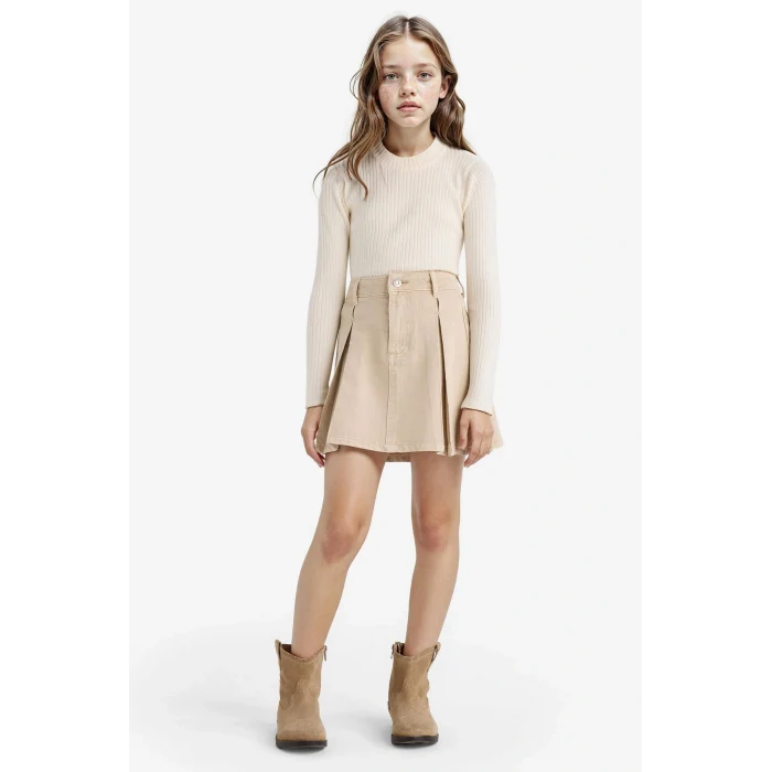 Defacto E9849A8ER233 Ekru Kız Çocuk Fitted Bisiklet Yaka Triko Kazak