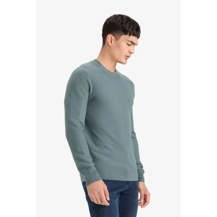 Defacto F1777AXBE528 Mavi Standart Fit Bisiklet Yaka Basic Dokulu Triko Kazak