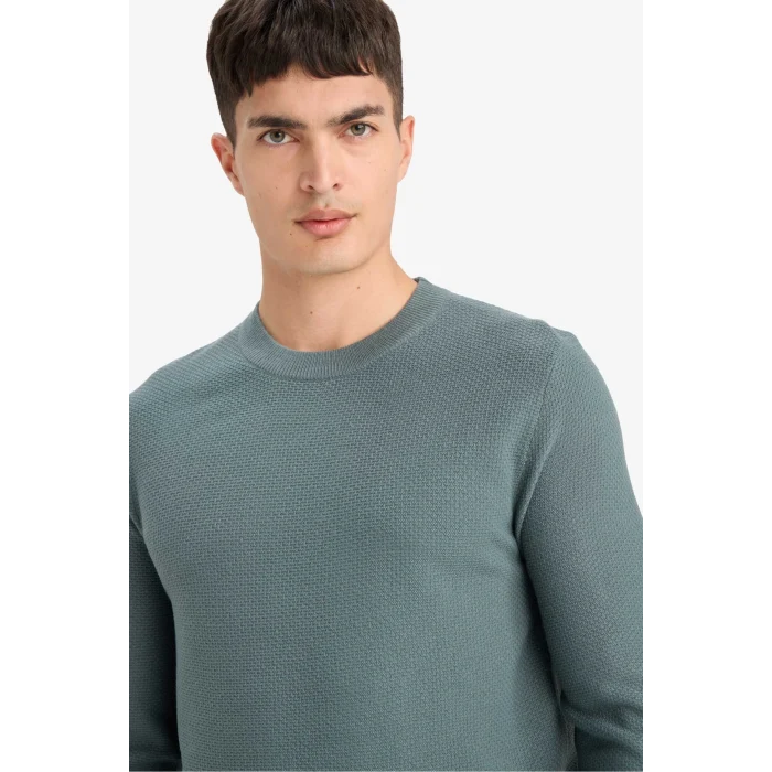 Defacto F1777AXBE528 Mavi Standart Fit Bisiklet Yaka Basic Dokulu Triko Kazak