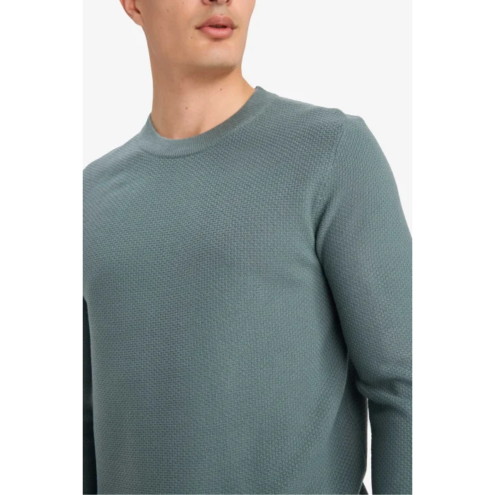 Defacto F1777AXBE528 Mavi Standart Fit Bisiklet Yaka Basic Dokulu Triko Kazak